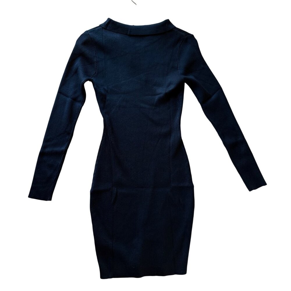 PrettyLittleThing Black Mini Dress Size 6 Ribbed Knit Bodycon Long Sleeve Preppy - Picture 5 of 10